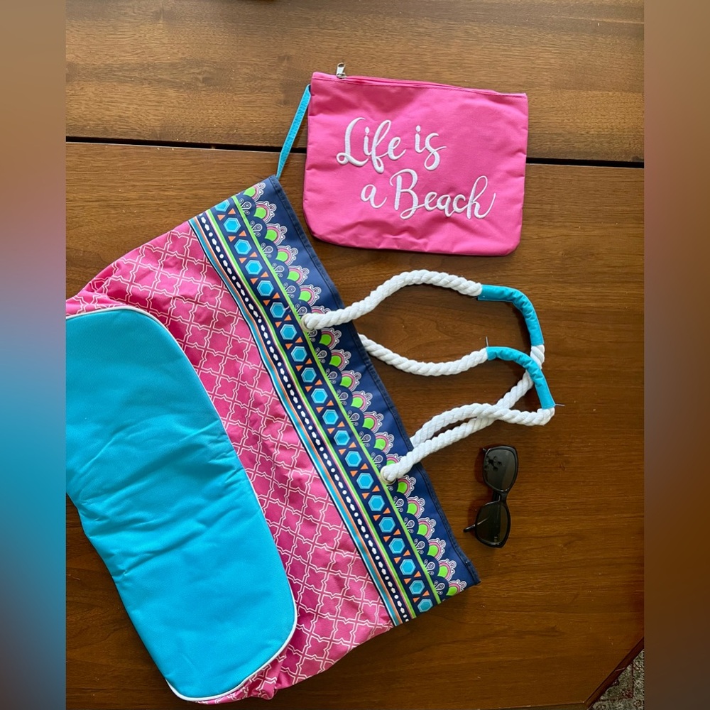 Colorful Beach Tote and Pouch Set